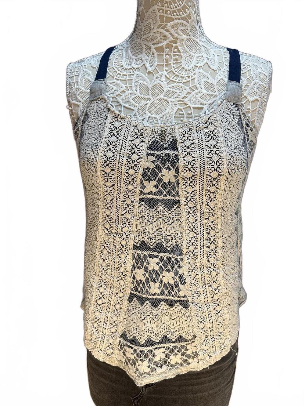 Xhilaration Lace Overlay Tank Top with Navy Straps